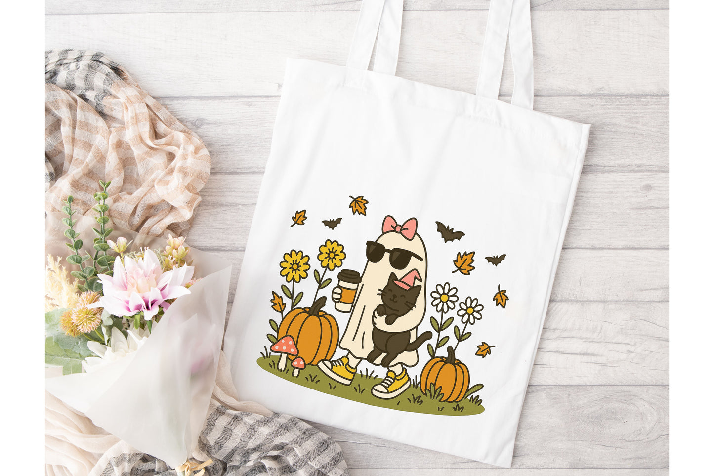 Ghosty & Kitty on a walk Tote Bag