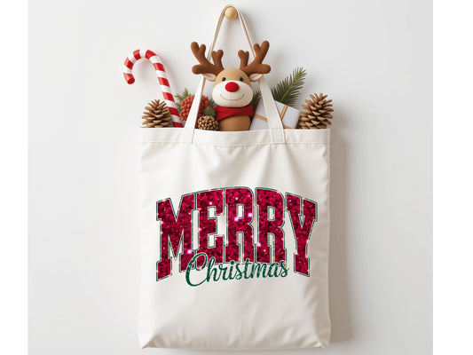 Merry Christmas Glitzer Tote Bag