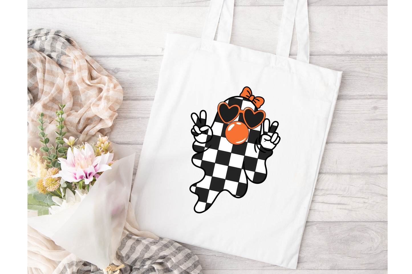 Checkered Ghosty Tote Bag