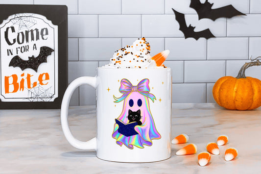 Schimmer Ghosty & Kitty reading Tasse